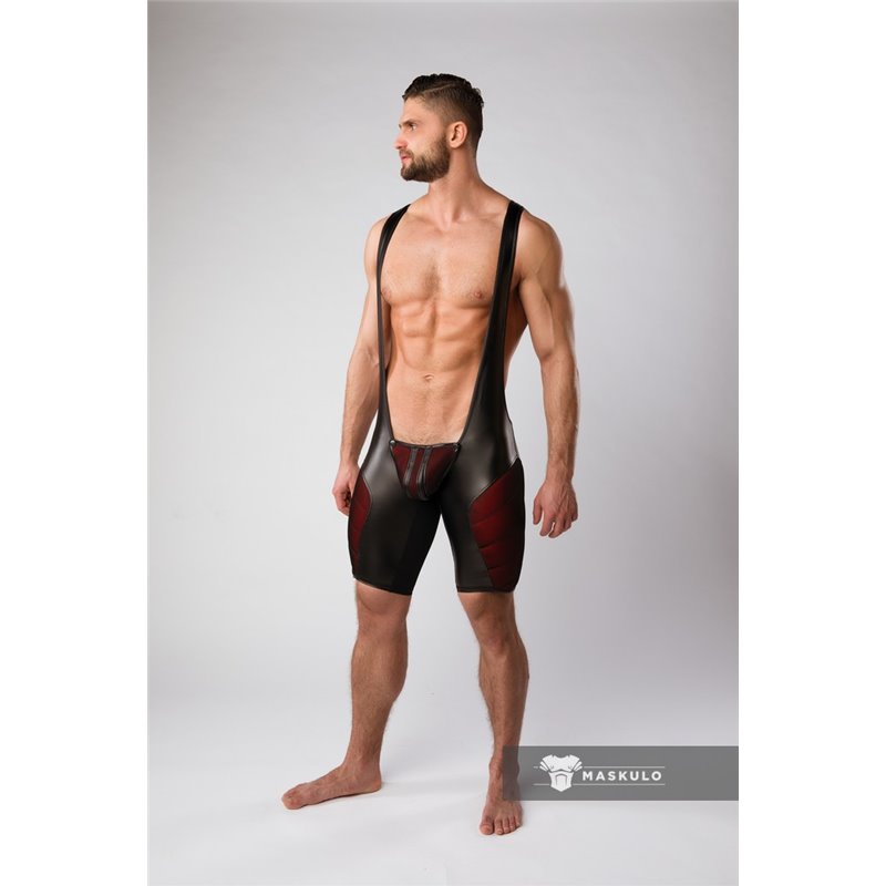 MASKULO Color Under Men S Fetish Wrestling Singlet Zipped Rear Red