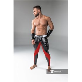 2XL- MASKULO Fetish Leggings 3D ARMORED Mesh Men Legging Back Zip Red  LG062-10 36 —