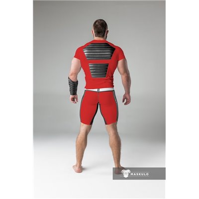 MASKULO - Armored Men's Fetish T-Shirt Spandex Front Pads Red