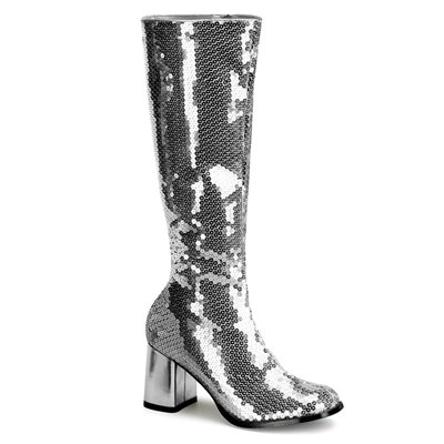 Spectacul Sequin Knee Boot Silver 3" Heel