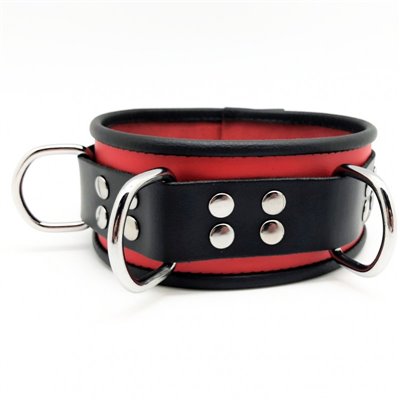 Leather collar- 3D ring - Red/Black