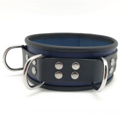 Leather collar- 3D ring - Blue/Black