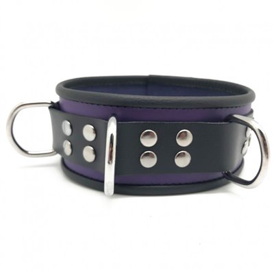 Leather collar- 3D ring - Purple/Black