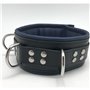 Leather collar- padding - 3D ring - Black/Blue
